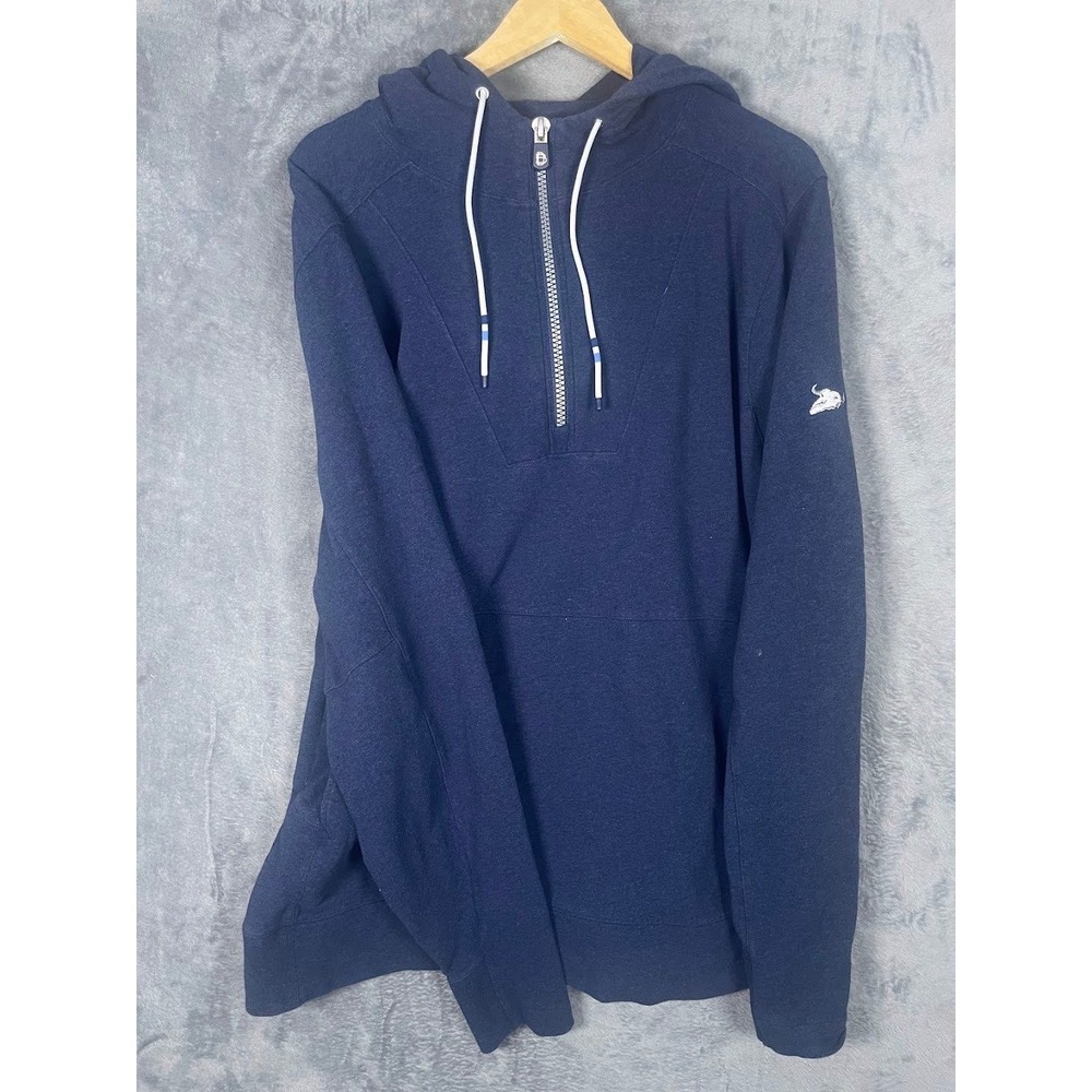 B. Draddy Mens Navy Blue Quarter Zip Hoodie XL Cotton Spandex Bull Skull Logo